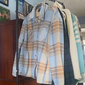 Cozy Plaid Utility Jacket in Blue and Tan
